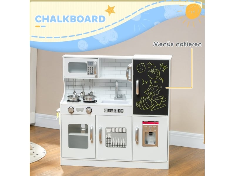  Cuisine enfant en bois 83,8x26,8x81 cm – blanche – micro-ondes, téléphone, tableau et 5 accessoires  - Conforama E