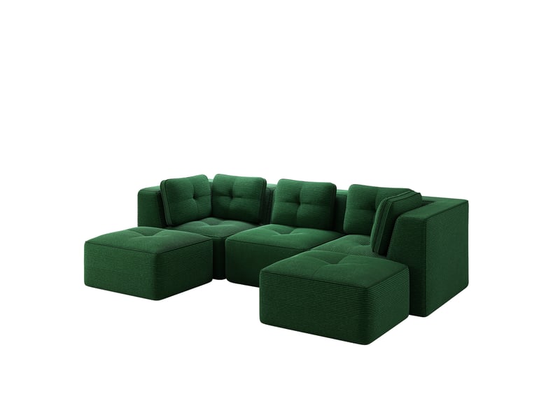 Canapé d'angle modulaire 3 places avec ottomane en velours côtelé vert - Conforama A