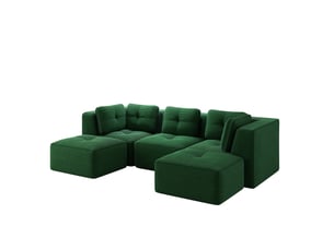 Canapé d'angle modulaire 3 places avec ottomane en velours côtelé vert