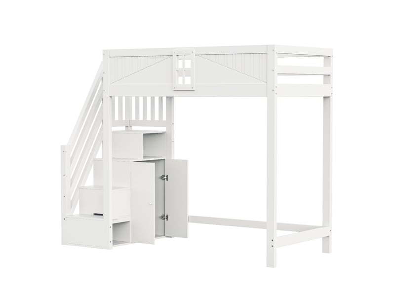  Lit mezzanine enfant 90x200 cm – blanc – échelle sécurisée réversible avec rangement - sans matelas  - Conforama D