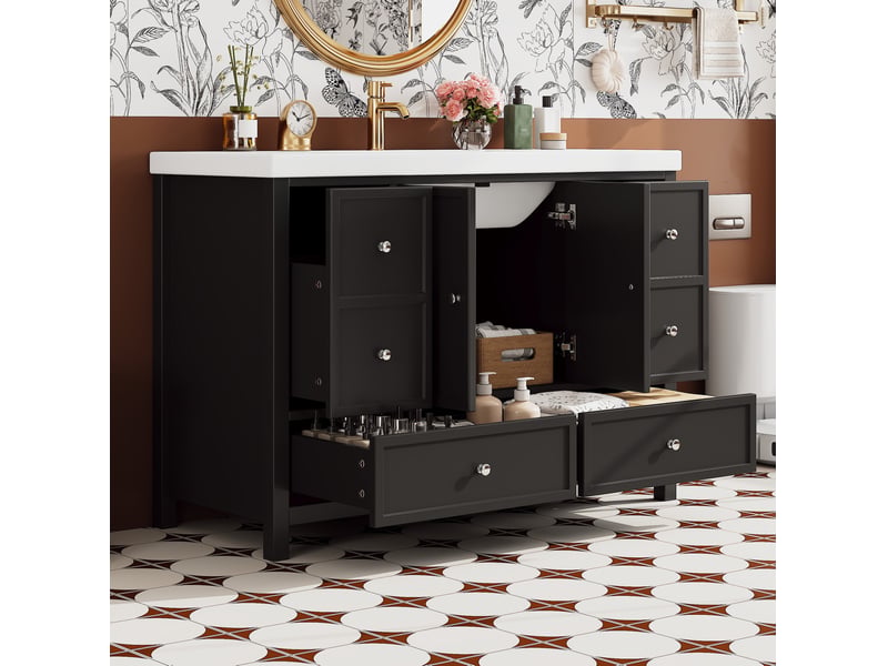 Meuble vasque sur pied 120x50x86,5 cm à 4 tiroirs, noir  - Conforama D