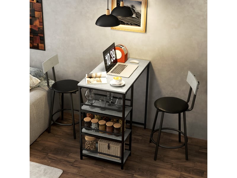 Ensemble de salle à manger 3 pièces avec comptoir-bar et 2 chaises à dossier haut, gris clair  - Conforama D