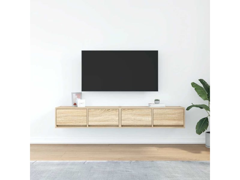  Lot de 2 meuble tv bas salon chêne sonoma 80x31x25,5 cm bois d'ingénierie shl70185  - Conforama C