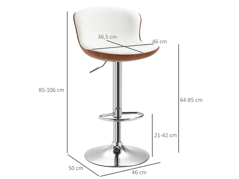  Ensemble de 2 tabourets de bar, réglables en hauteur, structure en métal, assise pivotante, blanc crème  - Conforama E