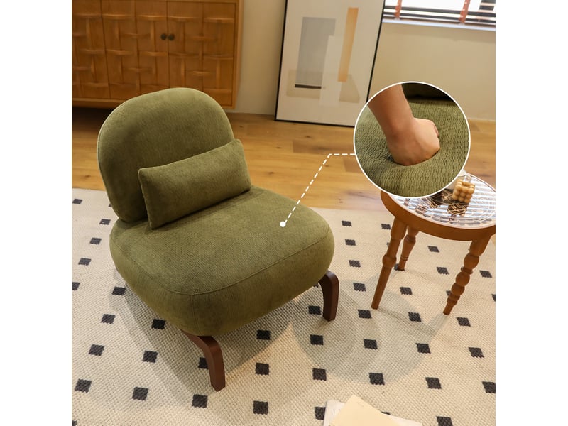  Lot de 2 fauteuils d'appoint sans accoudoirs en velours vert avec pieds en bois  - Conforama C
