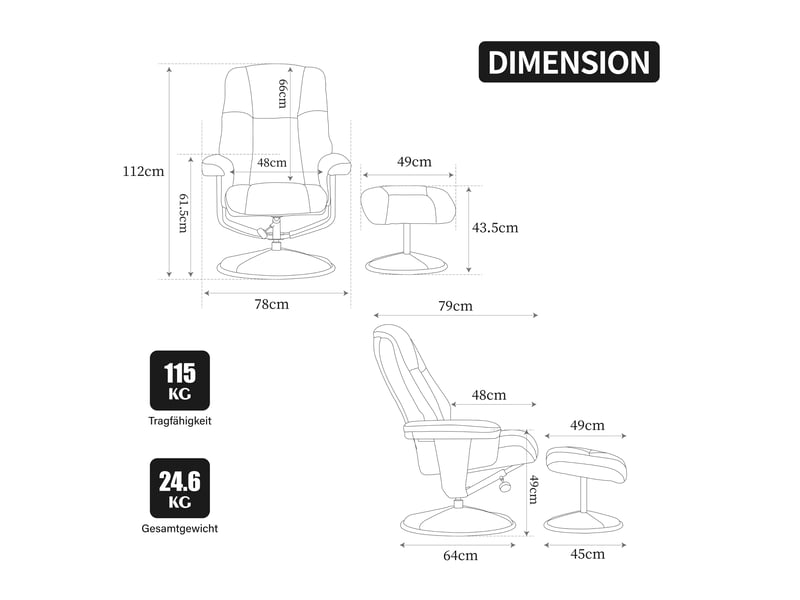 Fauteuil relax pivotant en tissu chenille gris clair, dossier 145°, repose-pieds, base métal, pour lecture et télévision - Conforama C