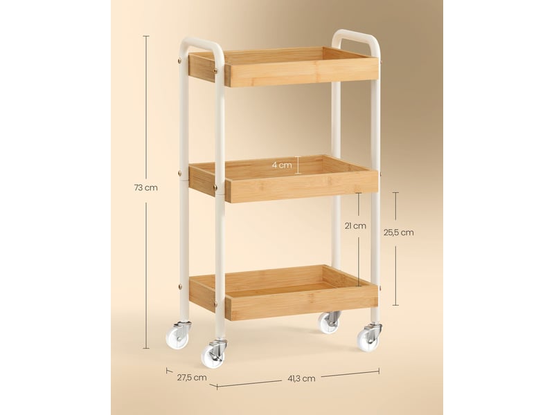  Chariot de rangement à roulettes étagère de cuisine 27,5 x 41,3 x 73 cm pratique style rustique en acier beige 12_0013076  - Conforama B