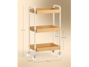 Chariot de rangement à roulettes étagère de cuisine 27,5 x 41,3 x 73 cm pratique style rustique en acier beige 12_0013076