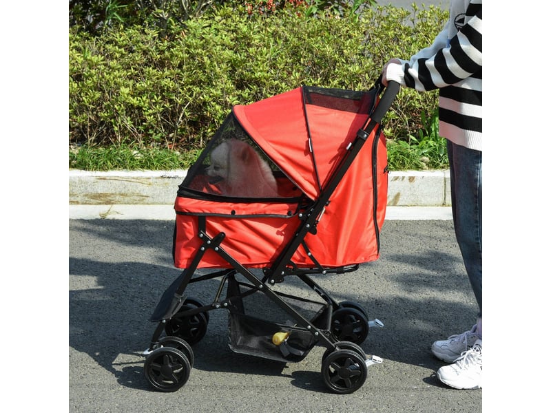  Poussette pour votre petit compagnon rouge pliable en polyester avec roues pivotantes et freins, pour petits compagnons  - Conforama B