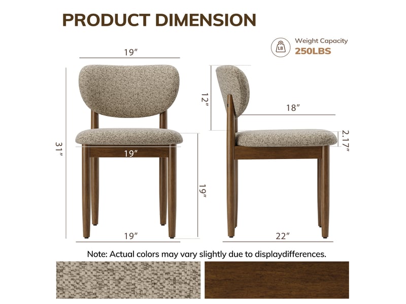  Lot de 2 chaises de salle à manger en chenille, pieds en bois, dossier ergonomique, assise rembourrée confortable, style moderne pour salle à manger et cuisine, marron  - Conforama D
