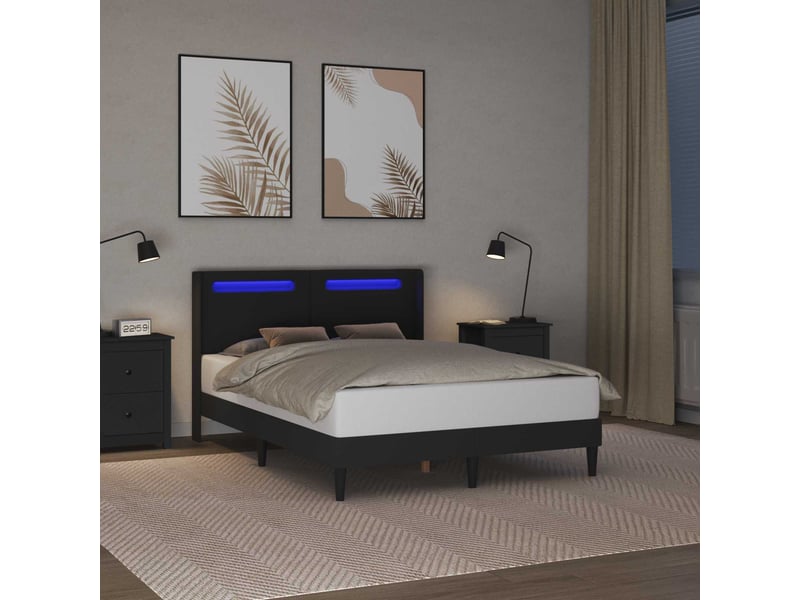  Lit double- lit adulte -  cadre de lit avec bandes led noir 120 x 190 cm simili cuir  - Conforama C
