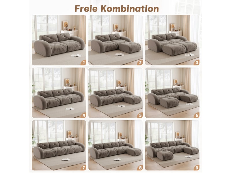  Canapé d'angle modulable en u sans cadre - 3 places + 2 tabourets, tissu confortable, antidérapant, marron  - Conforama D