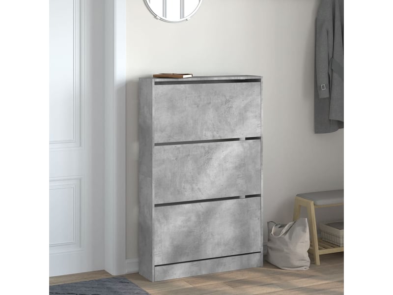  Meuble à chaussure, armoire à chaussures gris béton 80x21x125,5cm bois d'ingénierie  - Conforama C