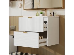 Meuble vasque suspendu blanc 61 cm avec façade texturée et lavabo intégré