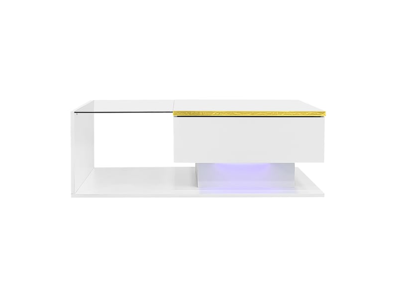  Table basse 90x50 cm led panneau de particules blanc brillant  - Conforama A