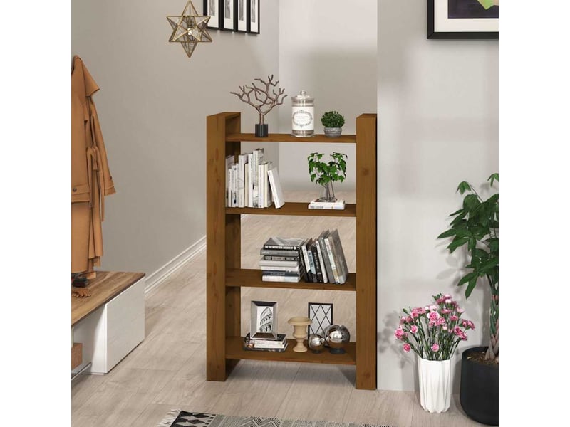  Bibliothèque, étagère de rangement marron miel 80x35x125 cm bois massif  - Conforama B