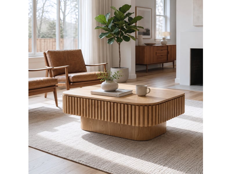  Table basse 98x60x35 cm avec rangement caché, décor bois naturel  - Conforama E