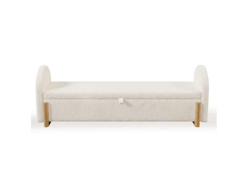  Banc de rangement 146 x 47 x 61 cm blanc en chenille bouclette, coffre hydraulique à fermeture douce  - Conforama D