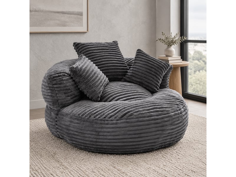  Fauteuil 108x108x52 cm, avec 3 coussins, revêtement en velours côtelé gris foncé, dossier haut, sans montage  - Conforama B