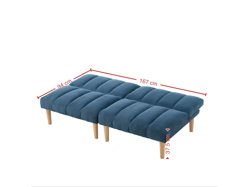  Canapé convertible 2 places 167x82x72 cm bleu en velours côtelé, dossier réglable 3 positions sans accoudoirs  - Conforama C
