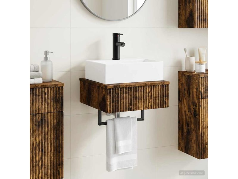 Basin de lavage mural, lavabo chêne fumé 40x41x39 cm - Conforama B
