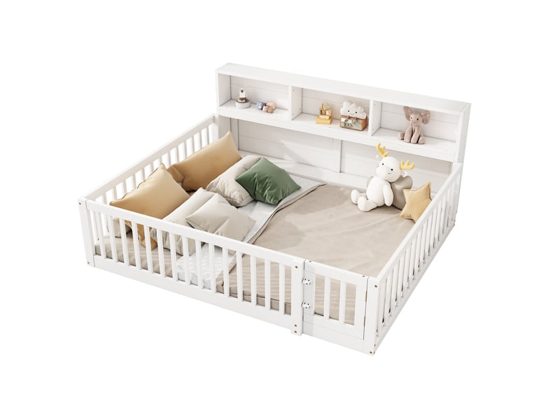  Lit enfant 140x200 cm avec rangements et barrières ouvrantes blanc  - Conforama A
