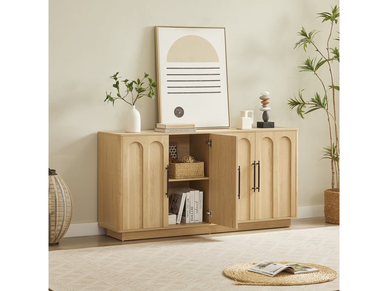 Buffet bois 160 cm à façade cintrée - 4 portes, soft-close, anti-basculement - salonsalle à manger - Conforama E