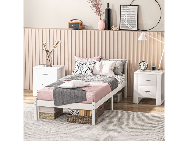  Lit simple bois 90x190 avec tête de lit, cadre de lit blanc en pin 198x96x70 cm  - Conforama D