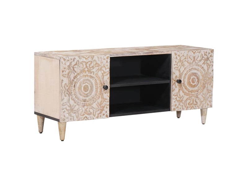  Meuble tv - banc tv - meuble de rangement blanc 105 x 33,5 x 46 cm bois de mangue massif  - Conforama B