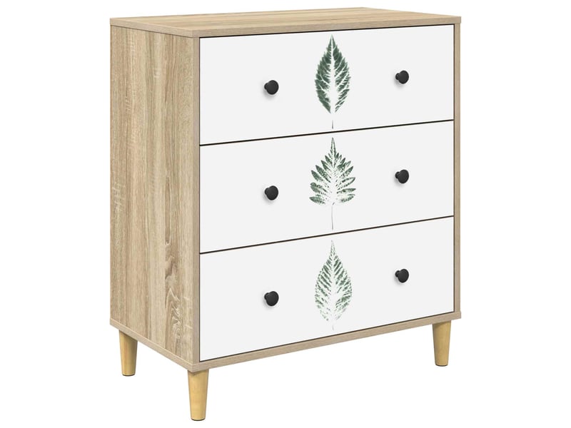  Commode chambre, meuble de rangement hanau imprimé feuilles vertes 66x36,5x75 cm sonoma  - Conforama A