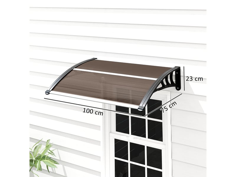  Auvent extérieur imperméable et anti-uv, en pc, pp et aluminium, 75 x 100 x 23 cm, marron et noir  - Conforama E