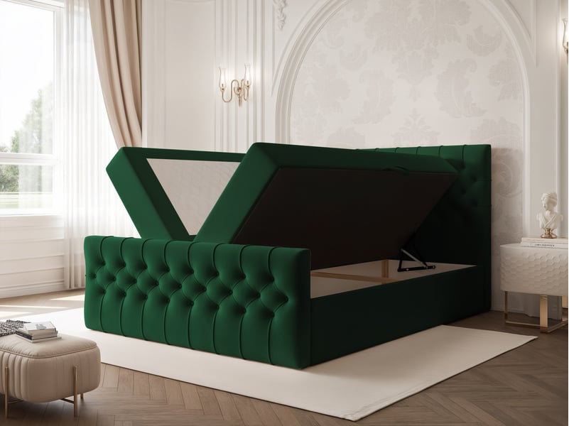 Lit adulte jolie - 180x200 cm - avec matelas à ressorts - coffre de rangement à ouverture latérale - vert JOLIE - Conforama D