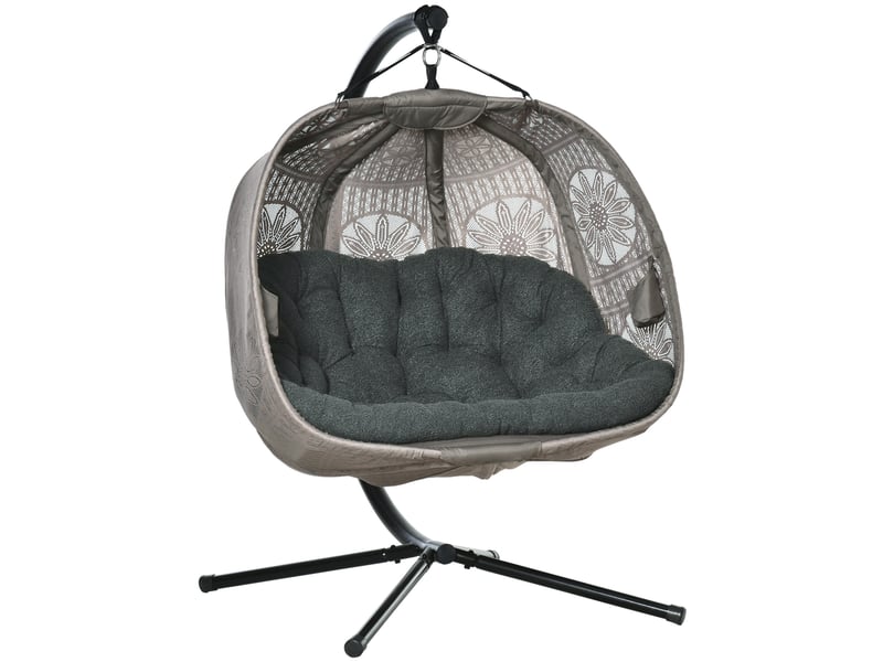  Hamac chaise 132x126x172 cm pliable avec structure, coussin, acier, sable  - Conforama A