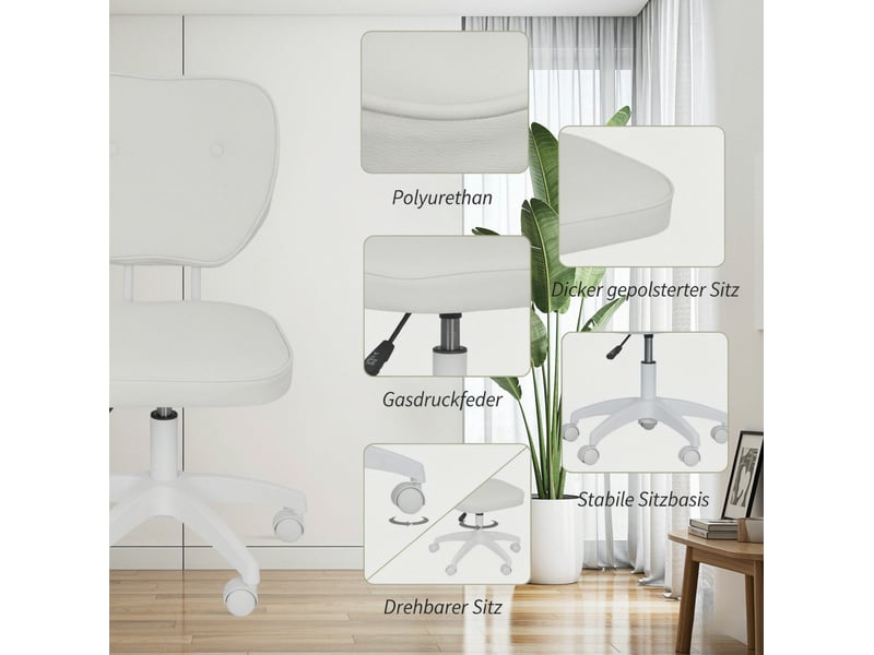  Chaise de bureau 46x59 cm pivotante 360° polyuréthane blanche  - Conforama D