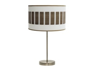 Fabrilamp ivanna grande lampe à poser marron blanc effet bois foncé, abat-jour cylindrique textile, 1 x e27, 62 cm