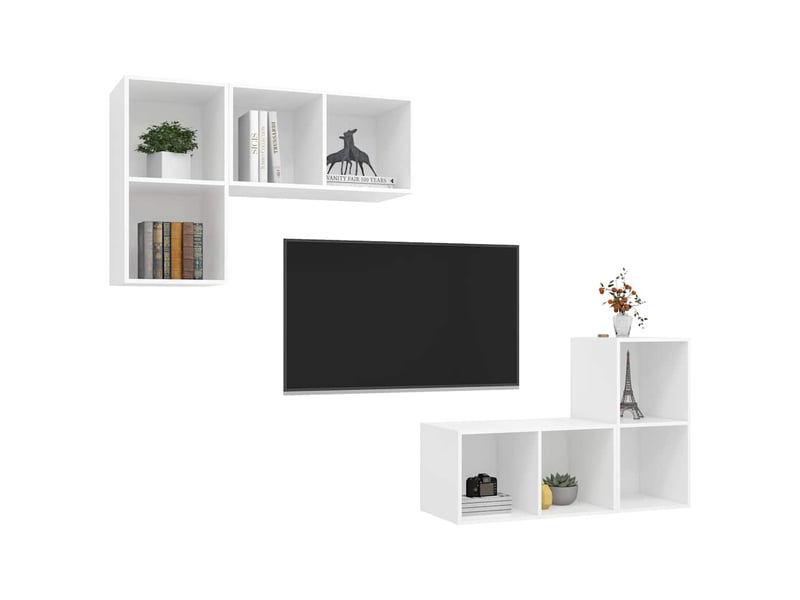  Lot de 4 meuble tv mural, meuble tv suspendu blanc bois d'ingénierie shl34593  - Conforama C