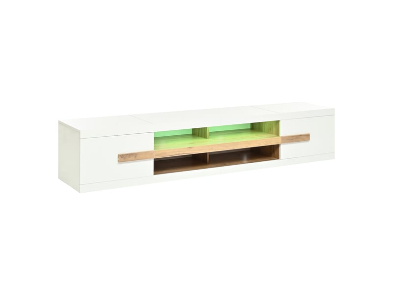  Meuble tv avec 2 portes, niches ouvertes et led contrôlée par application pour salon 200×40×38 cm blanc  - Conforama D
