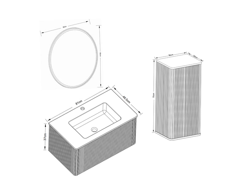 Meuble sous vasque avec miroir led et colonne de salle de bain, rangement mural, vasque en résine, finition chêne et blanc - Conforama D