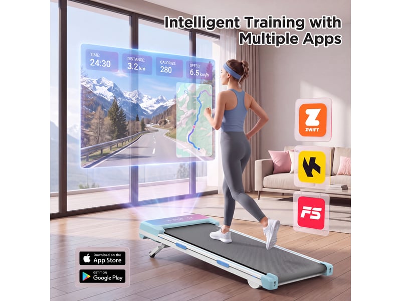  Tapis de marche pliable avec inclinaison automatique 15 %, moteur silencieux, 1–8 kmh, charge max. 150 kg, télécommande  - Conforama D