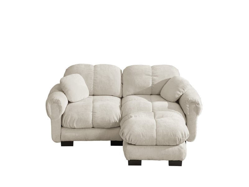  Canapé modulable d’angle 2 places avec ottomane en tissu beige  - Conforama A