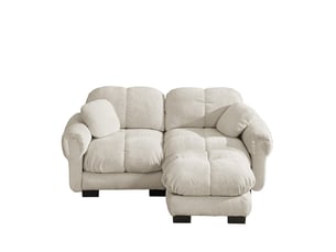 Canapé modulable d’angle 2 places avec ottomane en tissu beige