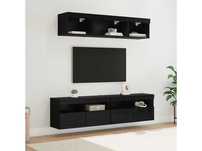  Unités murales tv avec led 5 pcs chêne noir bois d'ingénierie shl80032  - Conforama B