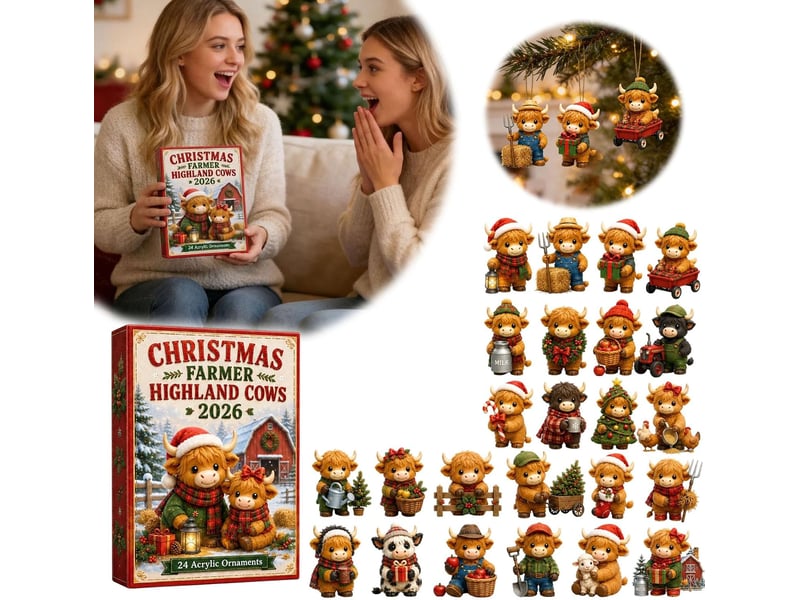  Calendrier de l'avent 2026 highland cow – 24 ornements en acrylique à collectionner, déco de noël  - Conforama E