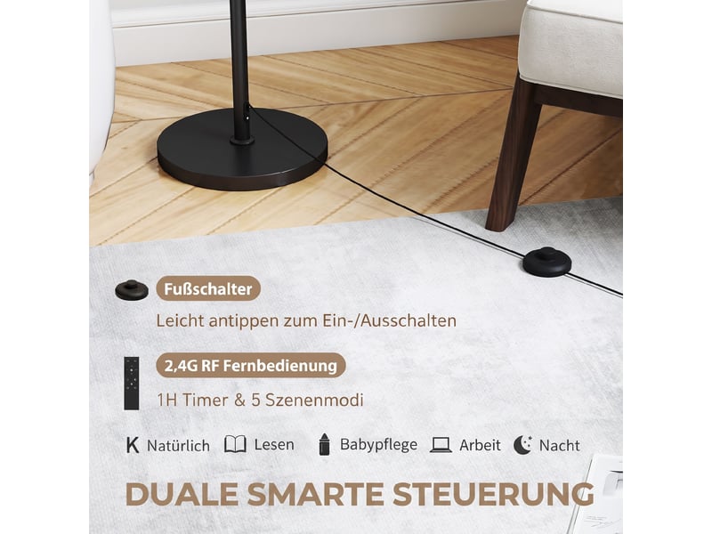  Lampadaire à intensité variable avec abat-jour en lin, douille e27, hauteur réglable, noir  - Conforama E