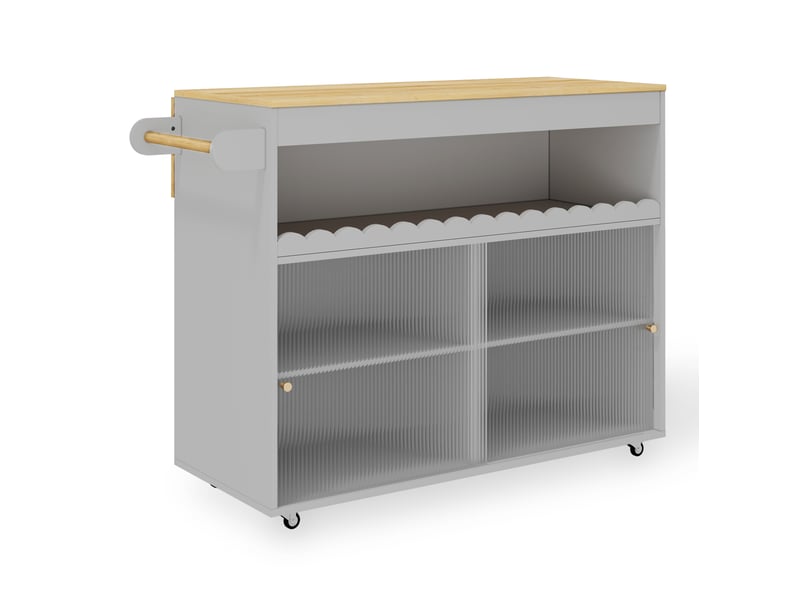  Desserte de cuisine 122 x 46 x 91 cm, grise, mdf, plateau rabattable, rangement à portes vitrées  - Conforama D