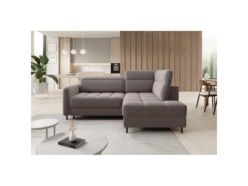  Canapé d'angle droit convertible barnea 208 cm marron avec rangement  - Conforama E