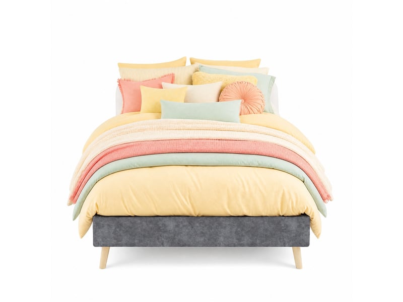  Cadre de lit 1 place 90x200 cm en velours gris, sans tête de lit  - Conforama A