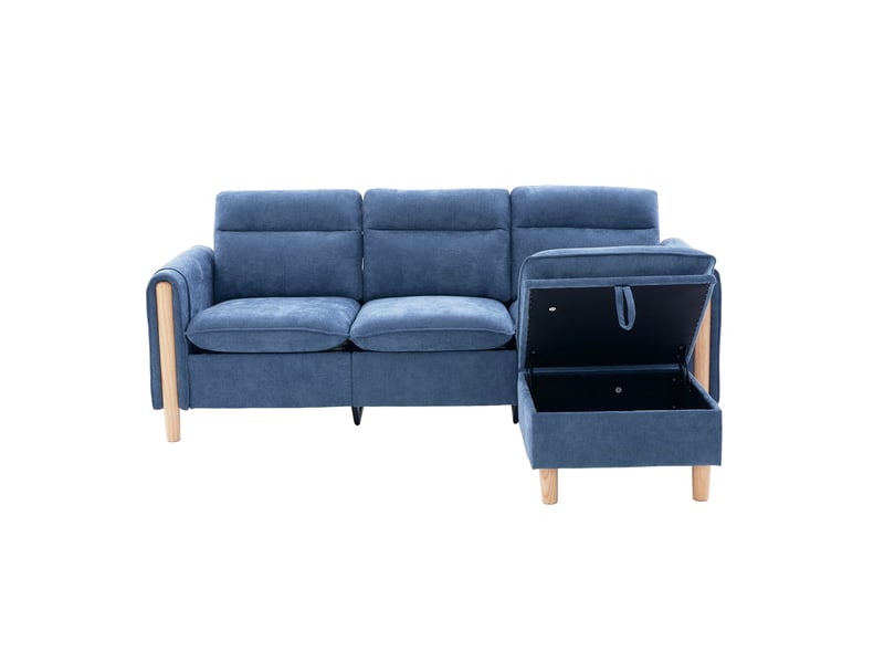  Canapé d'angle 3 places bleu en tissu, méridienne réversible avec rangement, idéal pour petits espaces  - Conforama A