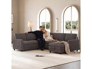 Canapé d'angle convertible en u, grand canapé en velours côtelé gris, lit d'appoint avec méridienne et coffre pour salon, 274x220 cm