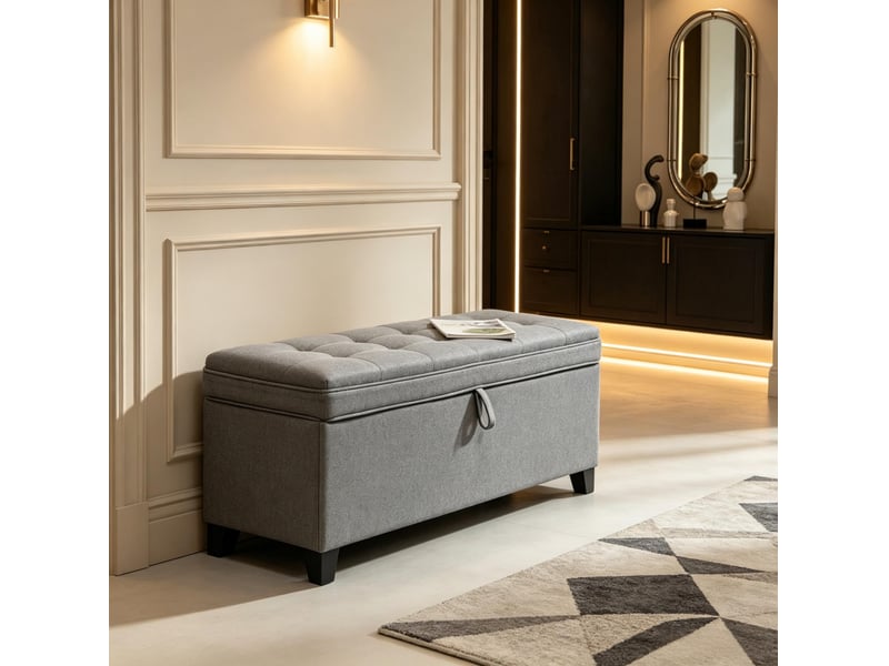  Banc de rangement 120 cm gris foncé en tissu capitonné, coffre 112 l et assise rembourrée pour votre intérieur  - Conforama B